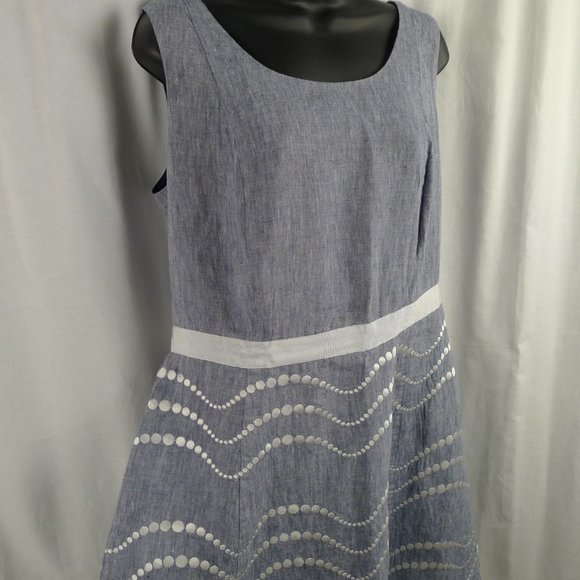 Boden Chambray Linen Sleeveless Fit N Flare Dress - Picture 4 of 6
